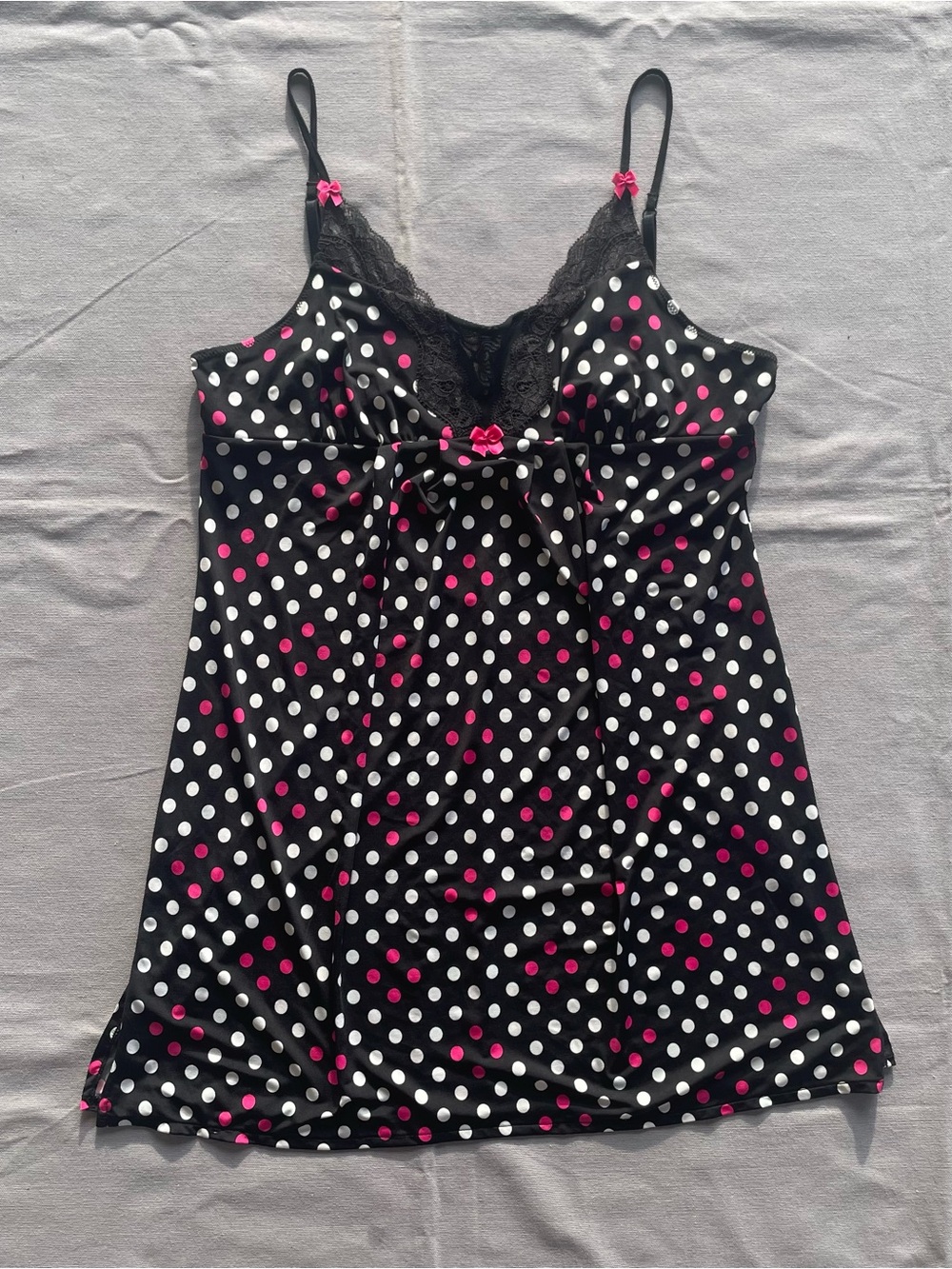 Betsey Johnson Short Chemise Women's Sz S Pink & Black Polka Dot Y2K Babydoll
